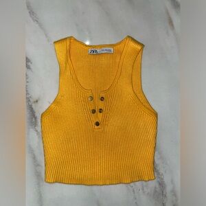 Zara Women's Yellow Ribbed Tank Top